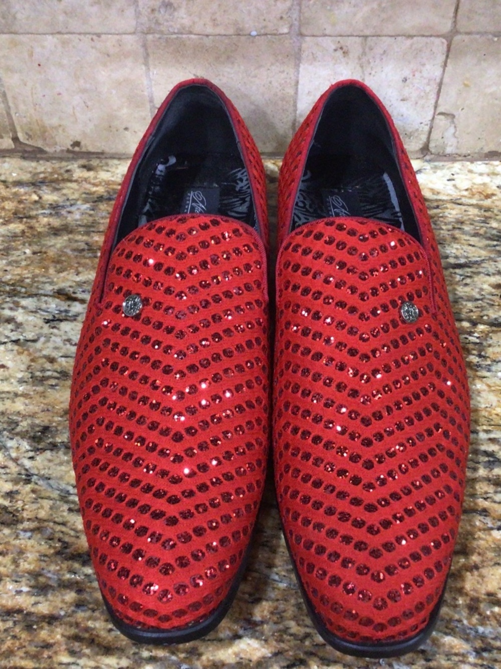 After Midnight vibrant fire red crystal rhinestone smoking loafers. Size 13.